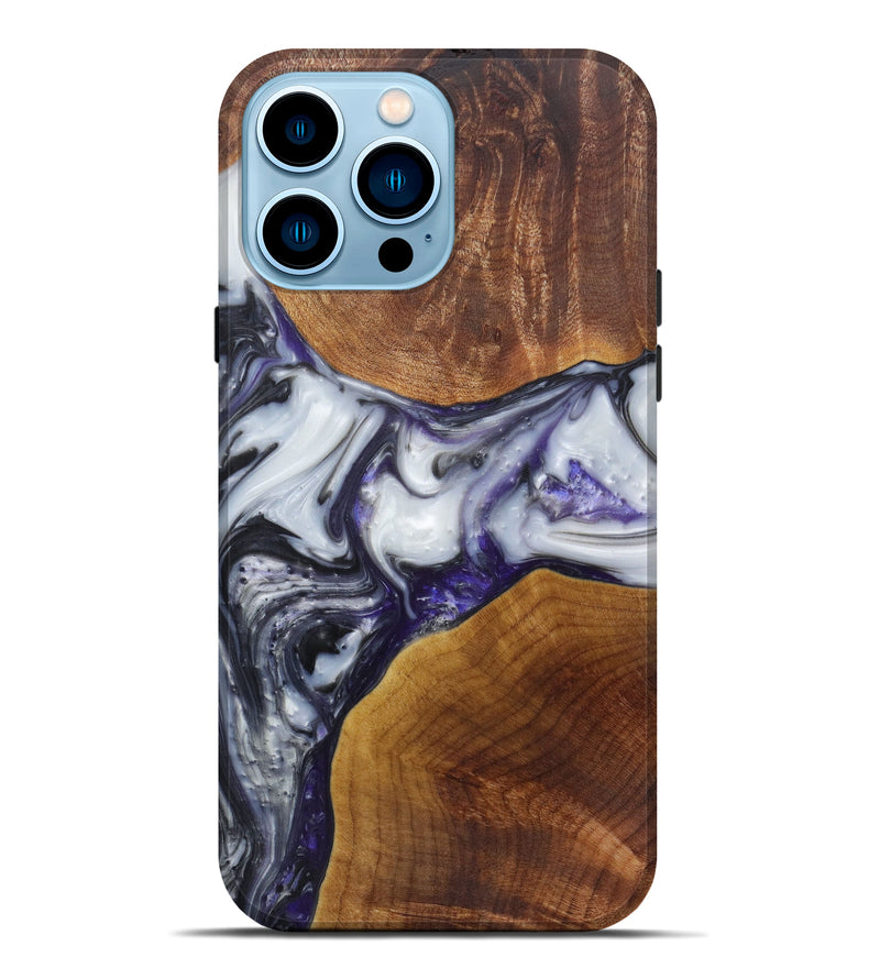 iPhone 14 Pro Max Wood+Resin Live Edge Phone Case - Matilda (Black & White, 593763)