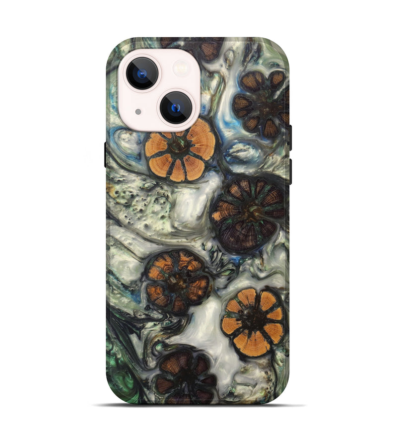 iPhone 14 Wood+Resin Live Edge Phone Case - Edyta (Dark Green, 605580)