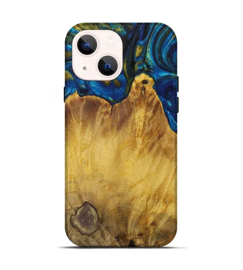 iPhone 13 Wood+Resin Live Edge Phone Case - Harrison (Teal & Gold, 642465)