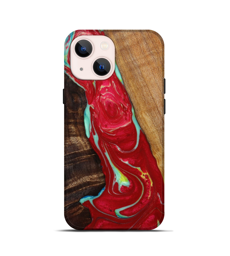 iPhone 13 mini Wood+Resin Live Edge Phone Case - Yvonne (Red, 645093)