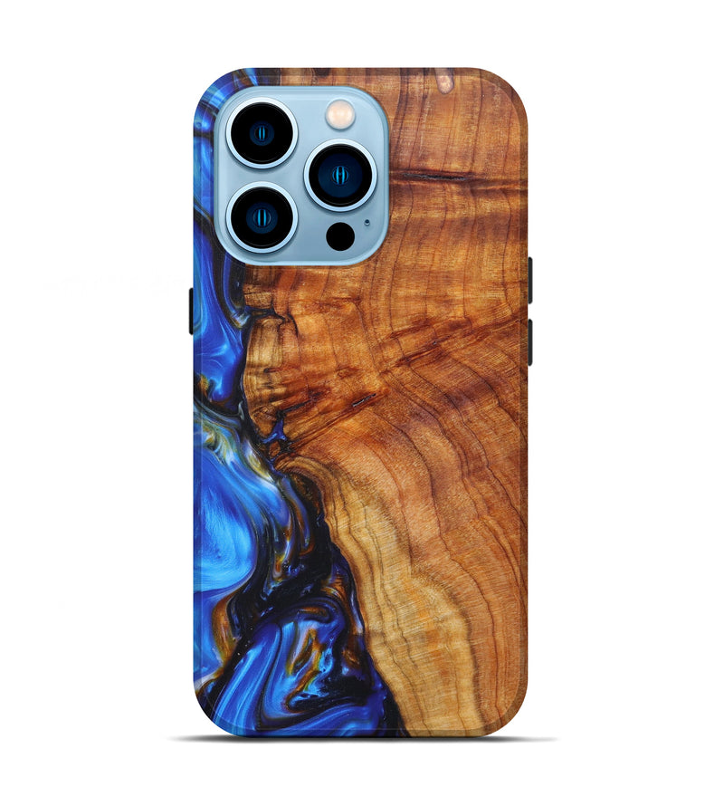 iPhone 14 Pro Wood+Resin Live Edge Phone Case - Adeniyi (Light Blue, 608566)
