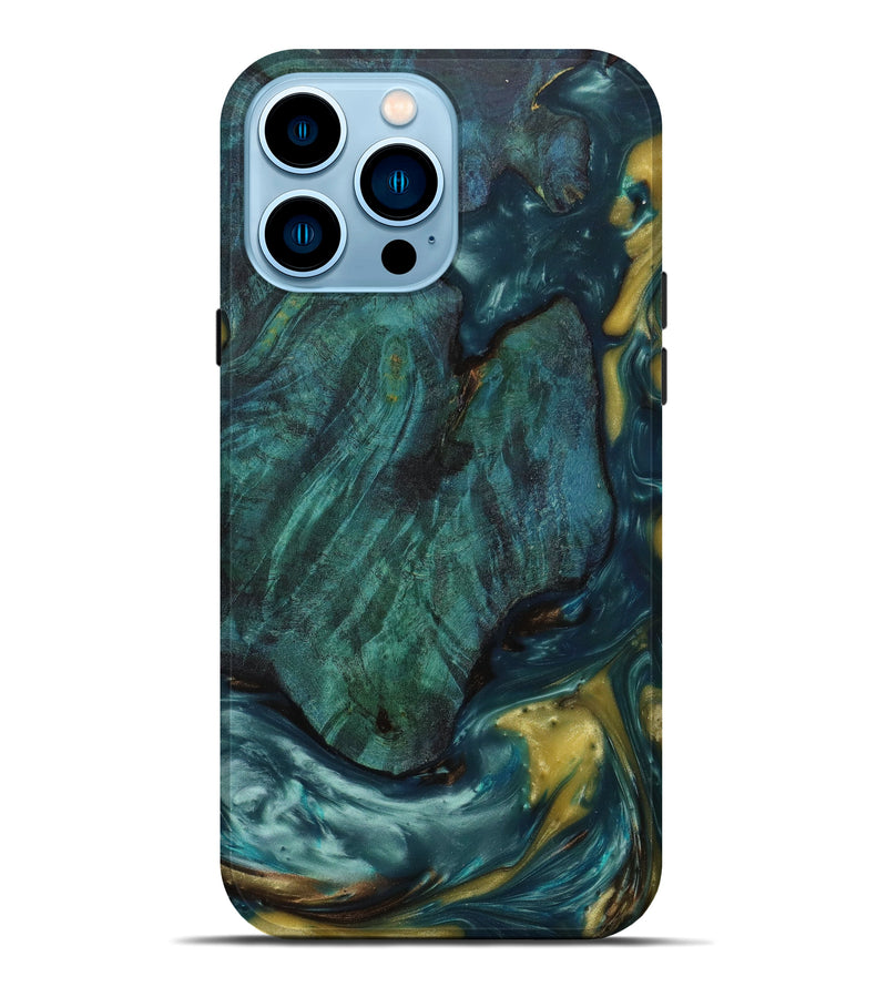 iPhone 14 Pro Max Wood+Resin Live Edge Phone Case - Finnegan (Green, 623120)