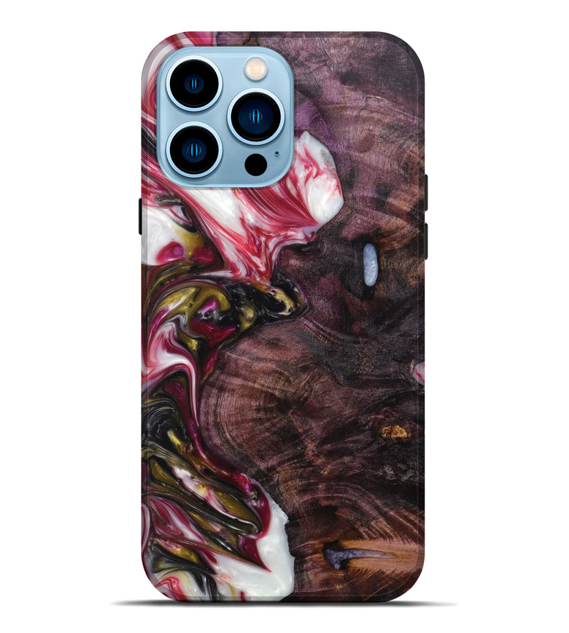 iPhone 14 Pro Max Wood+Resin Live Edge Phone Case - Maci (Red, 641054)