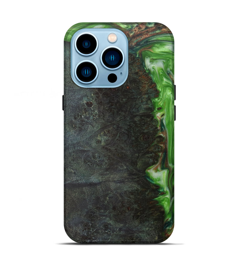 iPhone 14 Pro Wood+Resin Live Edge Phone Case - Lonee (Dark Green, 582837)