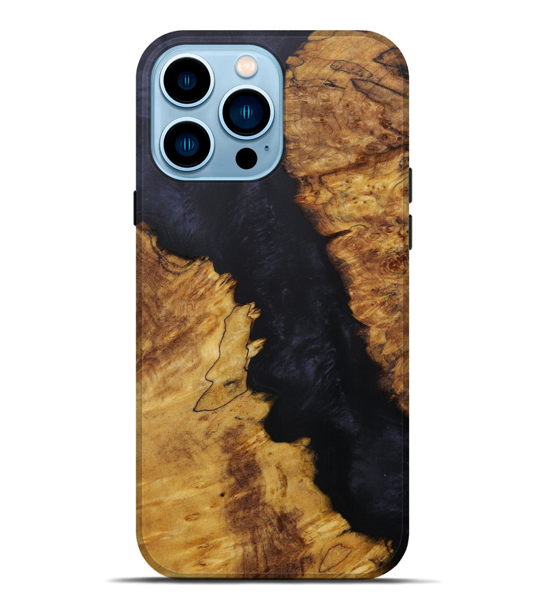iPhone 14 Pro Max Wood+Resin Live Edge Phone Case - Tessa (Pure Black, 596636)