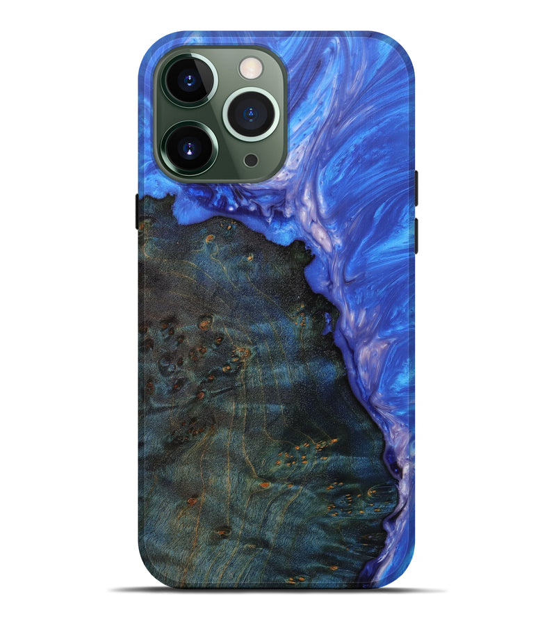 iPhone 13 Pro Max Wood+Resin Live Edge Phone Case - Catharine (Light Blue, 614959)