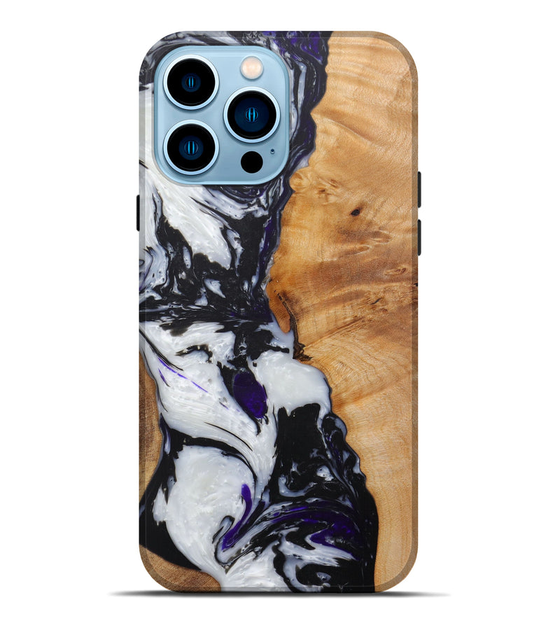 iPhone 14 Pro Max Wood+Resin Live Edge Phone Case - Katlin (Black & White, 587041)