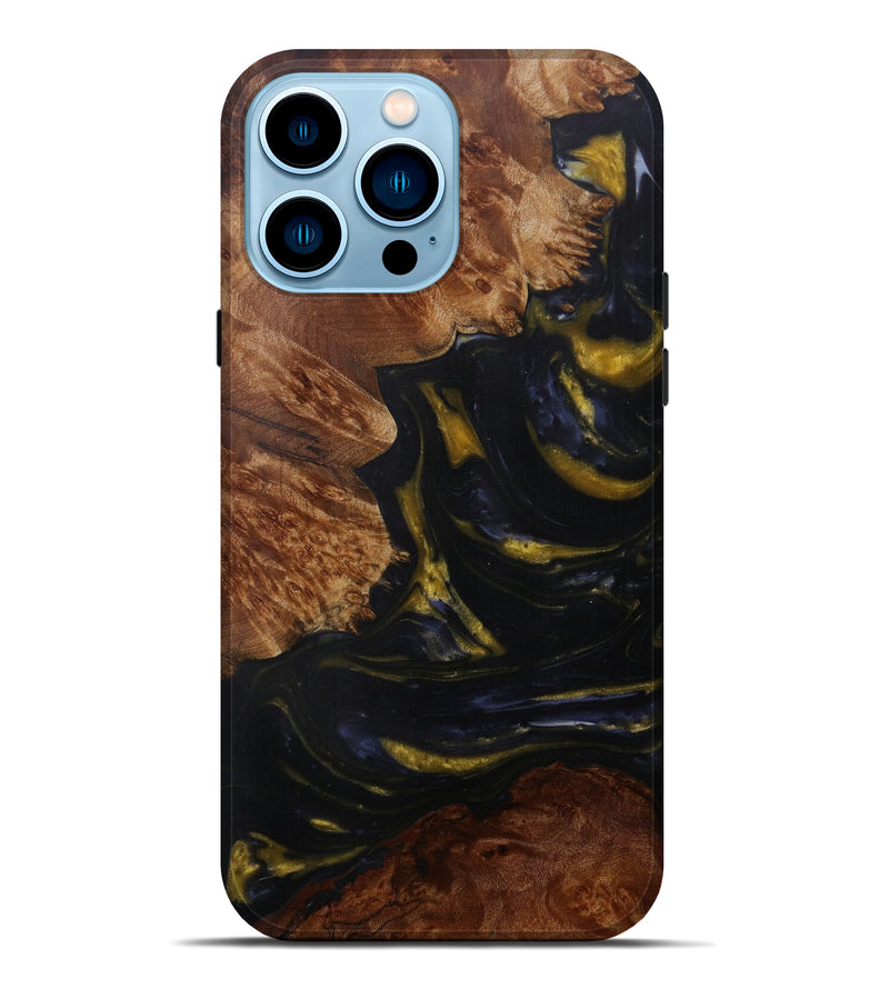 iPhone 14 Pro Max Wood+Resin Live Edge Phone Case - Shiv (Pure Black, 585151)