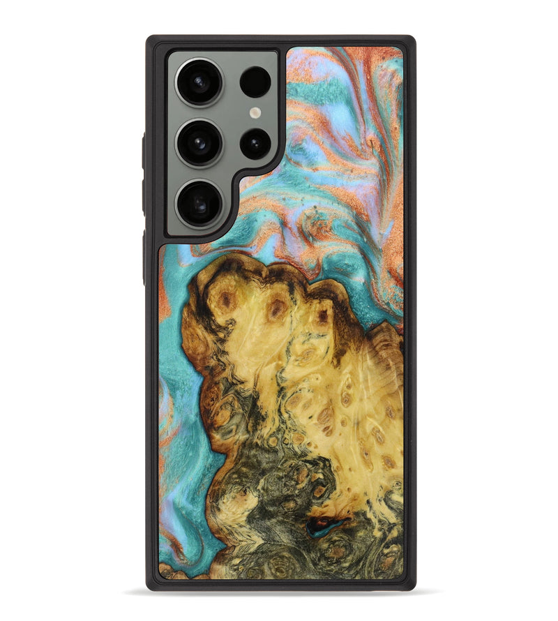 Galaxy S23 Ultra Wood+Resin Phone Case - Asia (Teal & Gold, 623286)