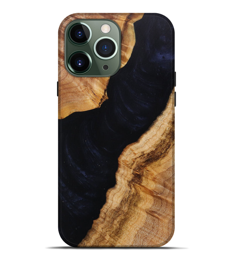 iPhone 13 Pro Max Wood+Resin Live Edge Phone Case - Monserrat (Pure Black, 610325)