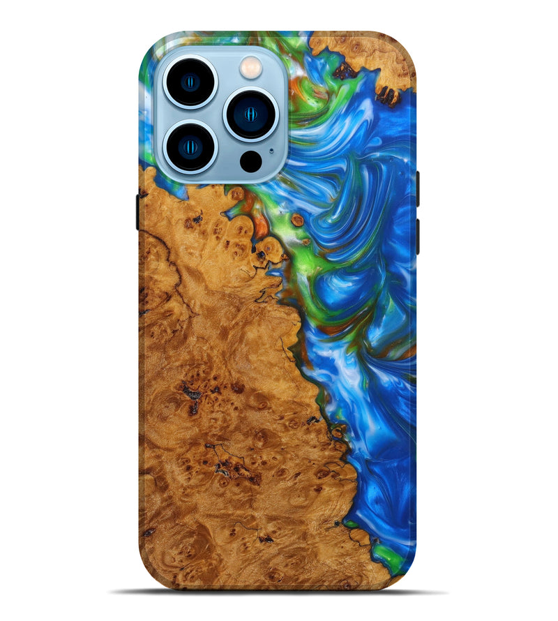 iPhone 14 Pro Max Wood+Resin Live Edge Phone Case - Lou (Blue, 635541)