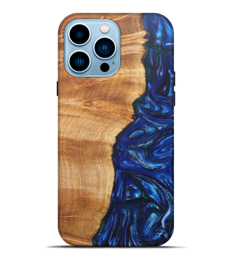 iPhone 14 Pro Max Wood+Resin Live Edge Phone Case - Kittie (Dark Blue, 608614)