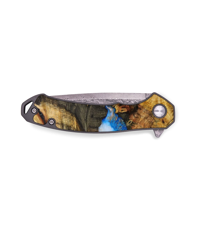 EDC Wood+Resin Pocket Knife - Joyce (Teal & Gold, 643165)
