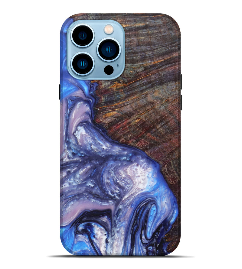 iPhone 14 Pro Max Wood+Resin Live Edge Phone Case - Jairo (Blue, 626349)