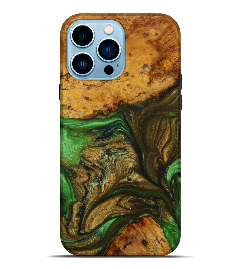iPhone 14 Pro Max Wood+Resin Live Edge Phone Case - Theo (Green, 641968)