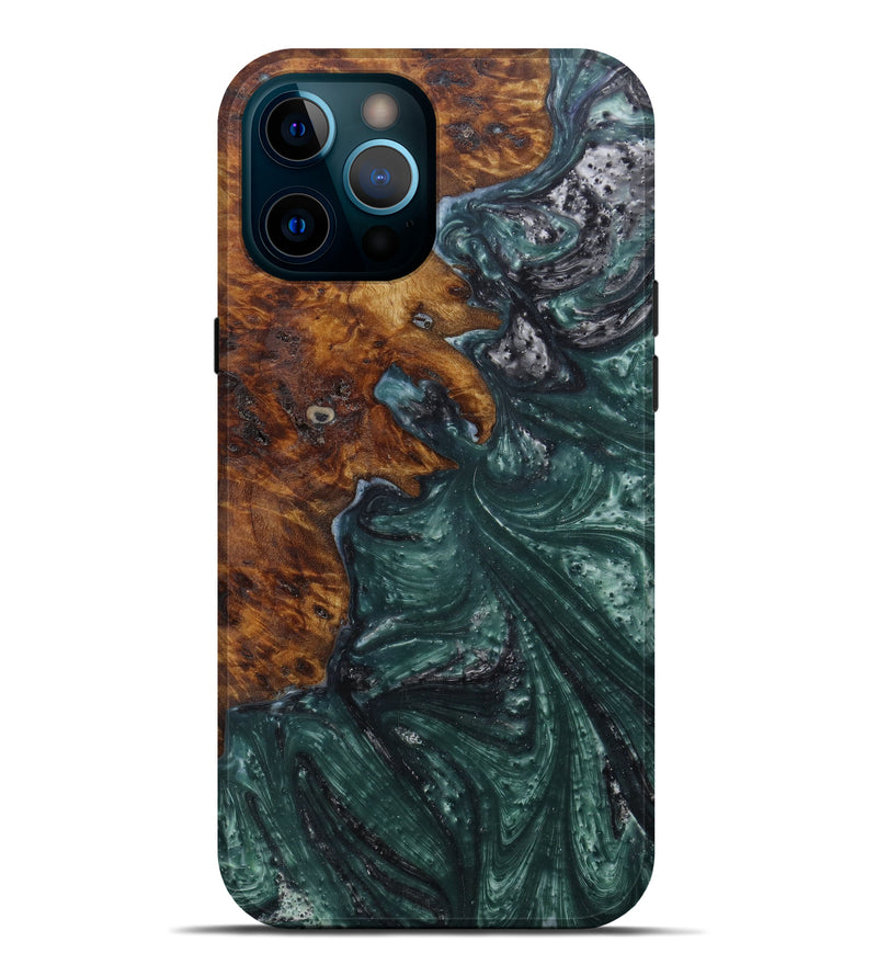 iPhone 12 Pro Max Wood+Resin Live Edge Phone Case - Adore (Dark Green, 591378)