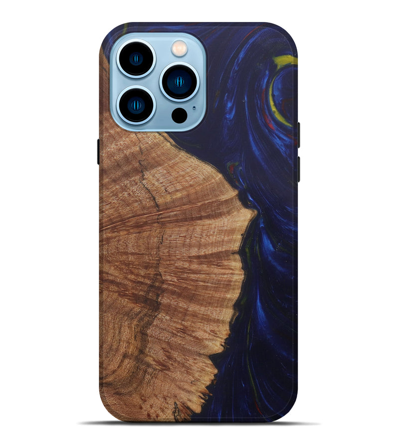 iPhone 14 Pro Max Wood+Resin Live Edge Phone Case - Kata (Dark Blue, 581678)