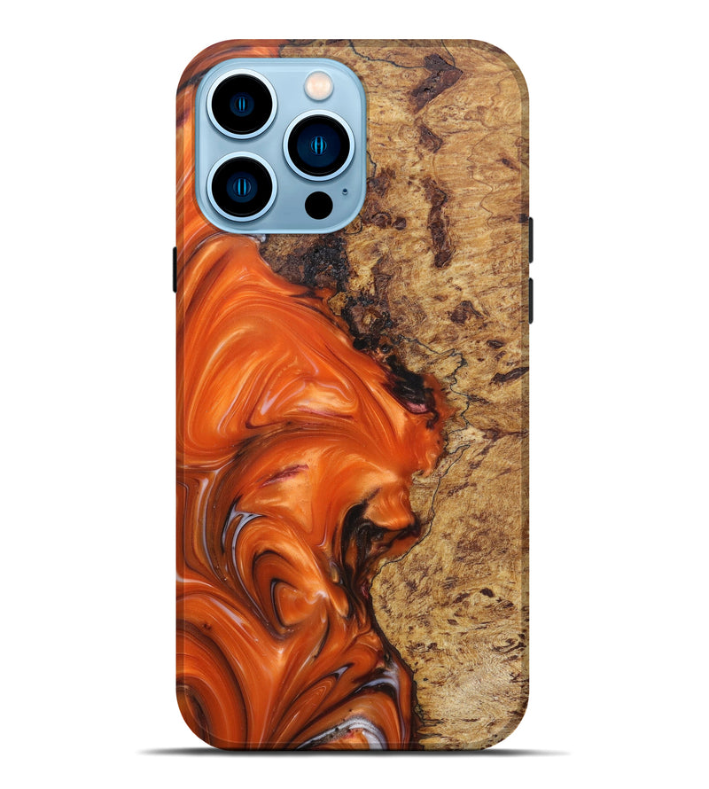 iPhone 14 Pro Max Wood+Resin Live Edge Phone Case - Katinka (Dark Red, 599128)