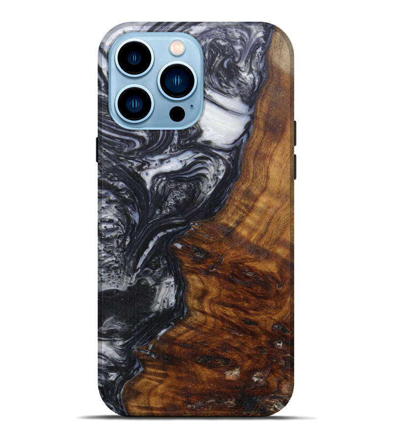 iPhone 14 Pro Max Wood+Resin Live Edge Phone Case - Mohammed (Black & White, 591769)
