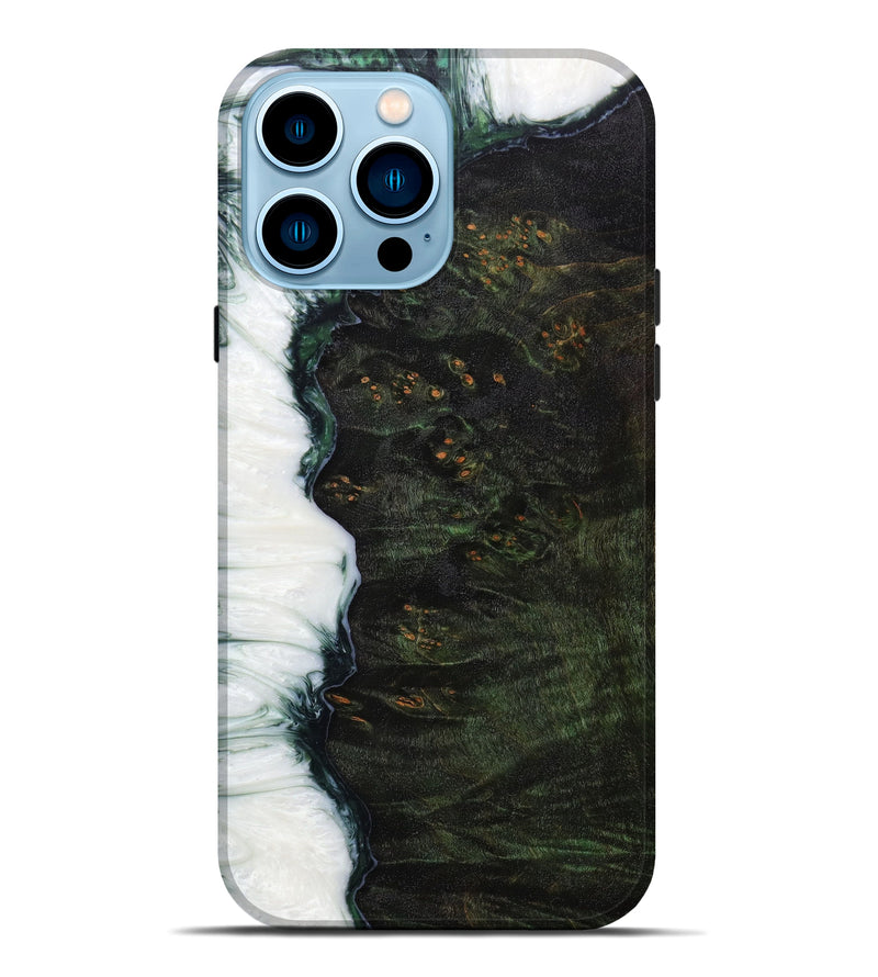 iPhone 14 Pro Max Wood+Resin Live Edge Phone Case - Jolette (Dark Green, 613960)