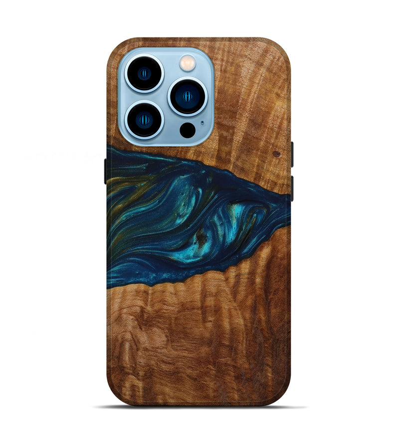 iPhone 14 Pro Wood+Resin Live Edge Phone Case - Atlas (Teal & Gold, 644301)