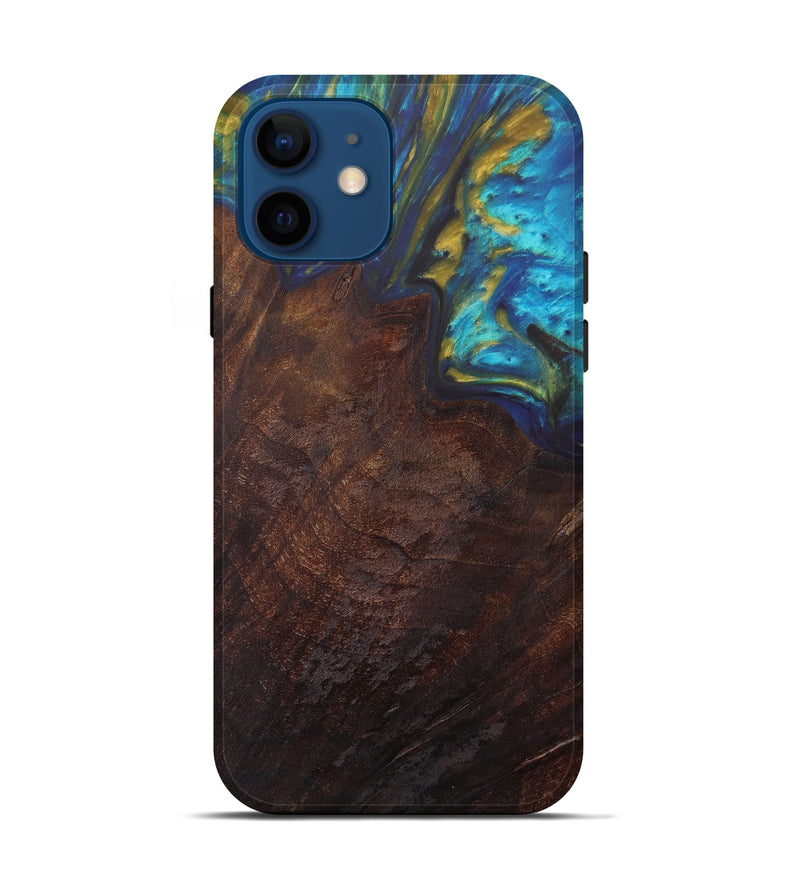 iPhone 12 Wood+Resin Live Edge Phone Case - Maksim (Teal & Gold, 610339)