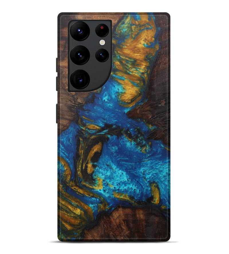 Galaxy S22 Ultra Wood+Resin Live Edge Phone Case - Merci (Teal & Gold, 592360)