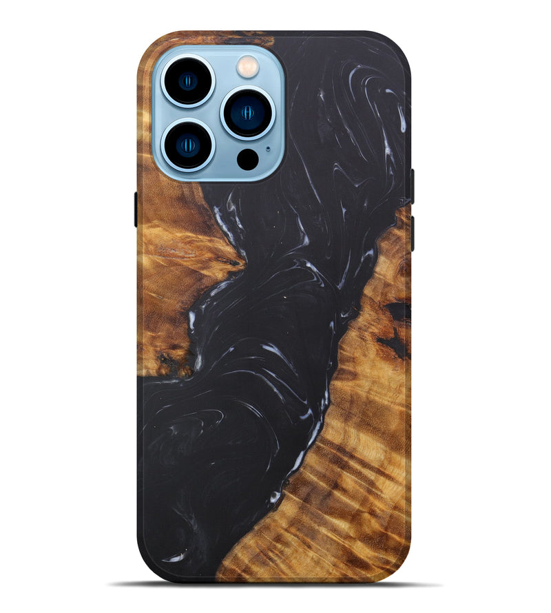 iPhone 14 Pro Max Wood+Resin Live Edge Phone Case - Amina (Black & White, 604281)