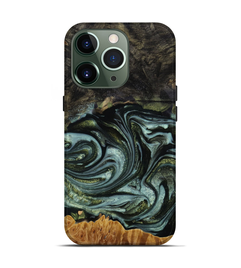 iPhone 13 Pro Wood+Resin Live Edge Phone Case - Ian (Green, 648575)