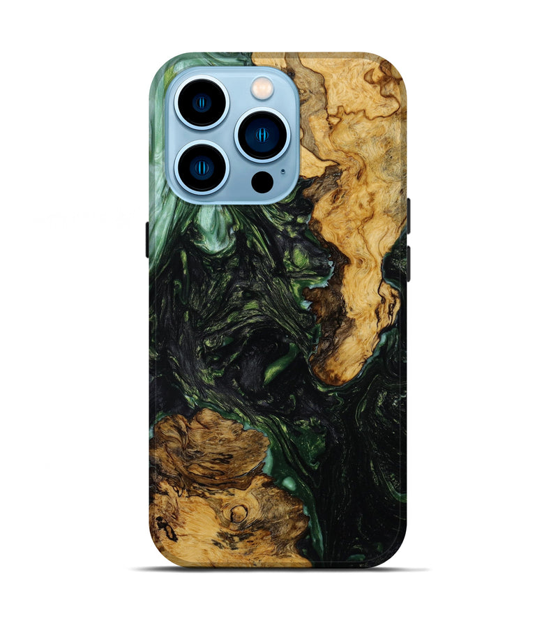 iPhone 14 Pro Wood+Resin Live Edge Phone Case - Madalyn (Green, 647635)