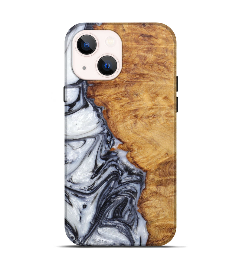 iPhone 14 Wood+Resin Live Edge Phone Case - Madalene (Black & White, 600508)