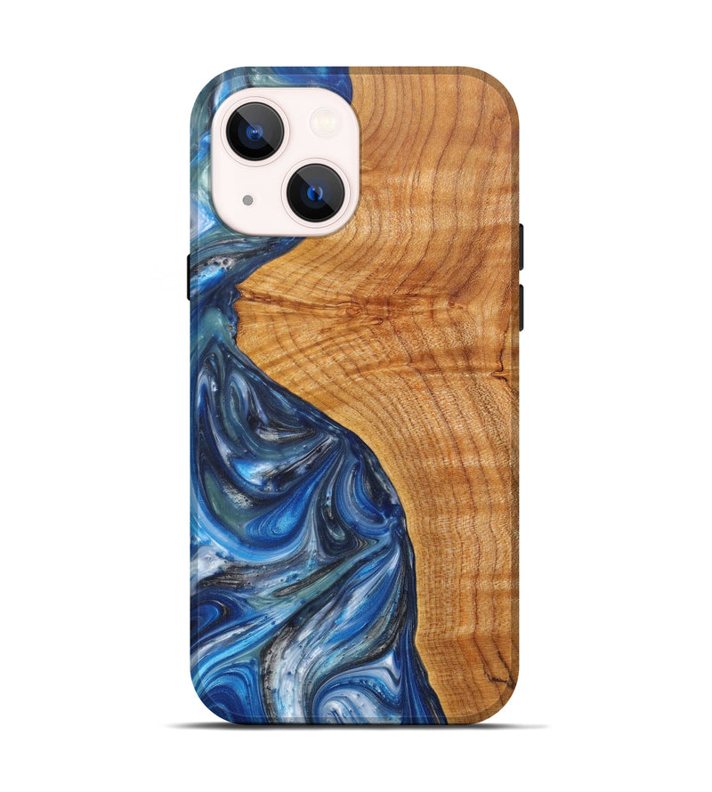 iPhone 14 Wood+Resin Live Edge Phone Case - Eng (Light Blue, 608565)