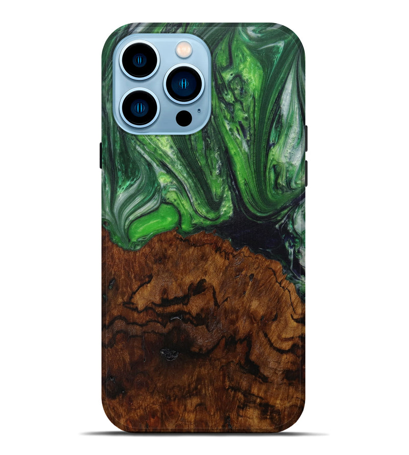 iPhone 14 Pro Max Wood+Resin Live Edge Phone Case - Toss (Dark Green, 591402)