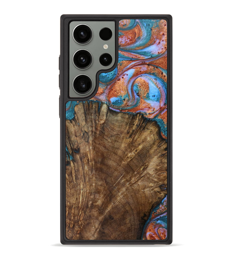 Galaxy S23 Ultra Wood+Resin Phone Case - Christel (Teal & Gold, 621828)