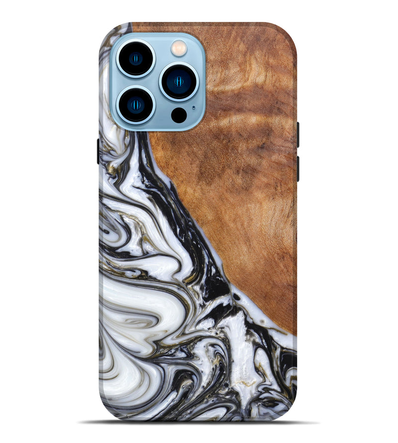 iPhone 14 Pro Max Wood+Resin Live Edge Phone Case - Omari (Black & White, 625389)
