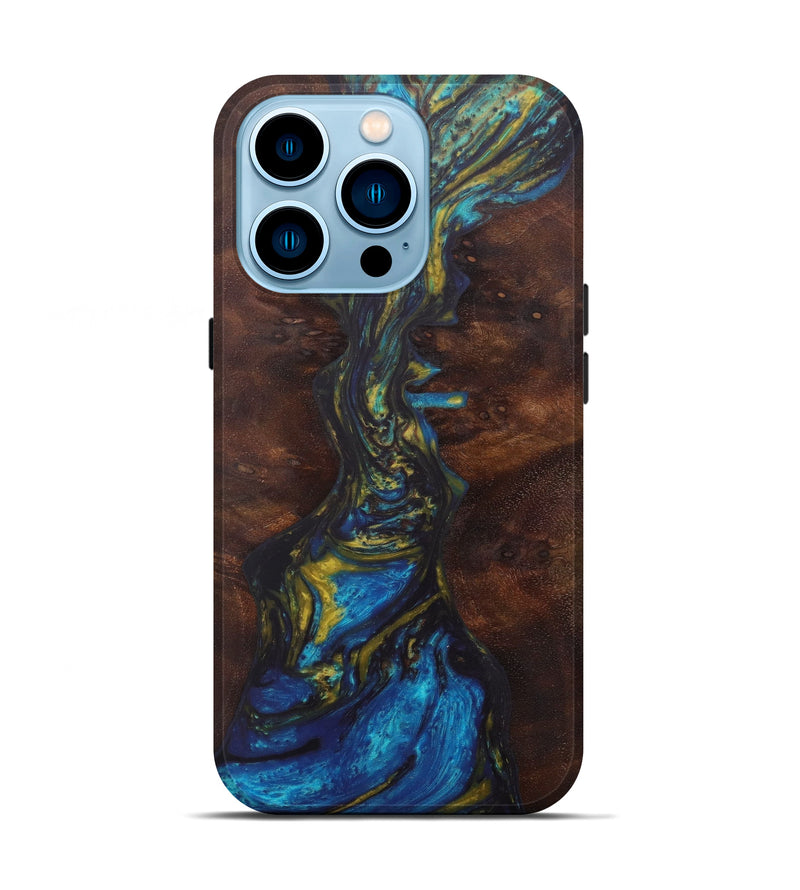iPhone 14 Pro Wood+Resin Live Edge Phone Case - Heinz (Teal & Gold, 602496)