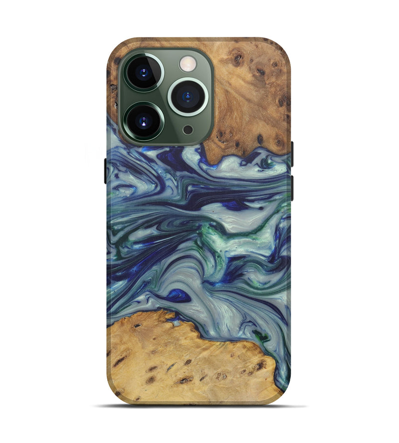 iPhone 13 Pro Wood+Resin Live Edge Phone Case - Jayesh (Dark Blue, 594772)