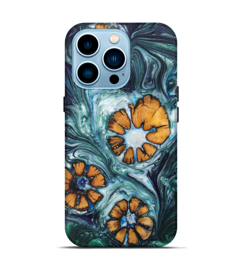 iPhone 14 Pro Wood+Resin Live Edge Phone Case - Helen (Green, 625381)