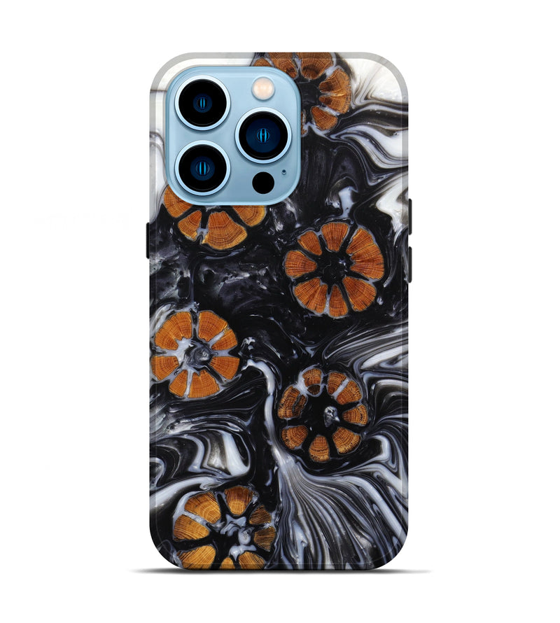 iPhone 14 Pro Wood+Resin Live Edge Phone Case - Brittani (Black & White, 645070)