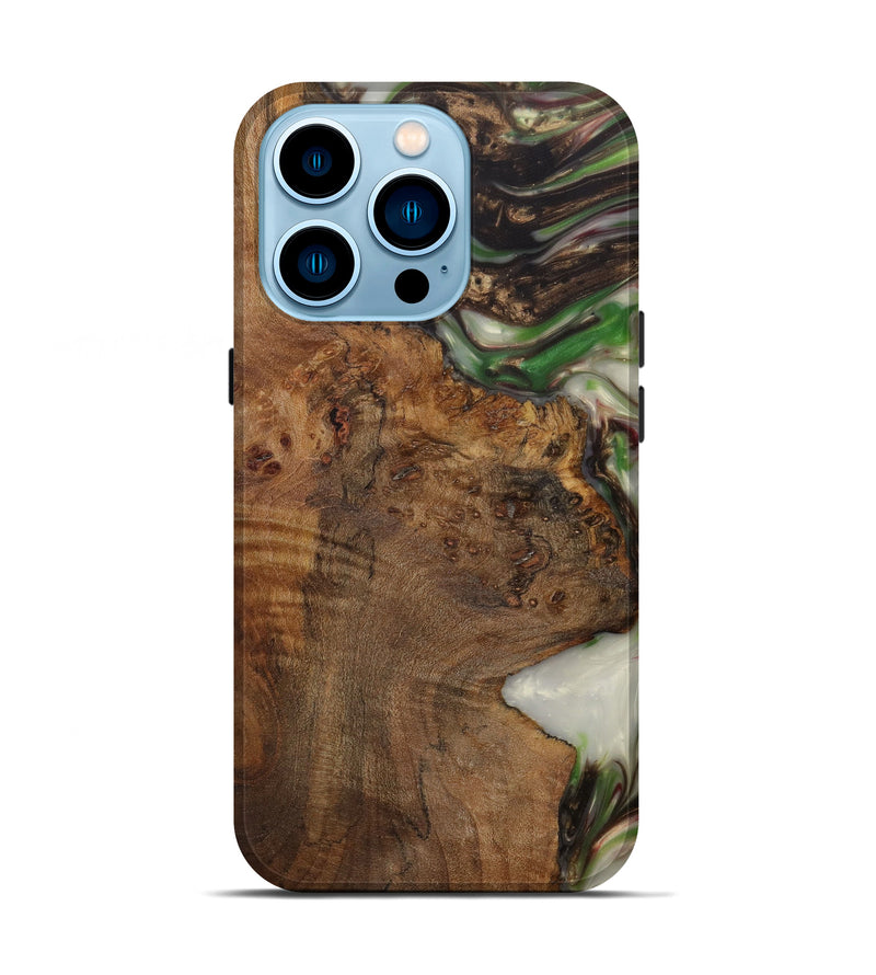 iPhone 14 Pro Wood+Resin Live Edge Phone Case - Ryland (Dark Green, 619583)