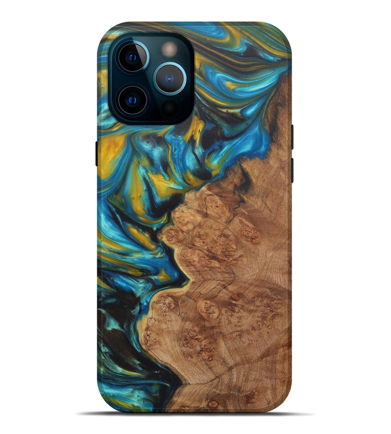iPhone 12 Pro Max Wood+Resin Live Edge Phone Case - Engracia (Teal & Gold, 576739)