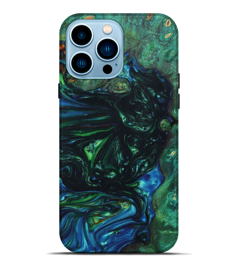 iPhone 14 Pro Max Wood+Resin Live Edge Phone Case - Cariotta (Green, 633281)