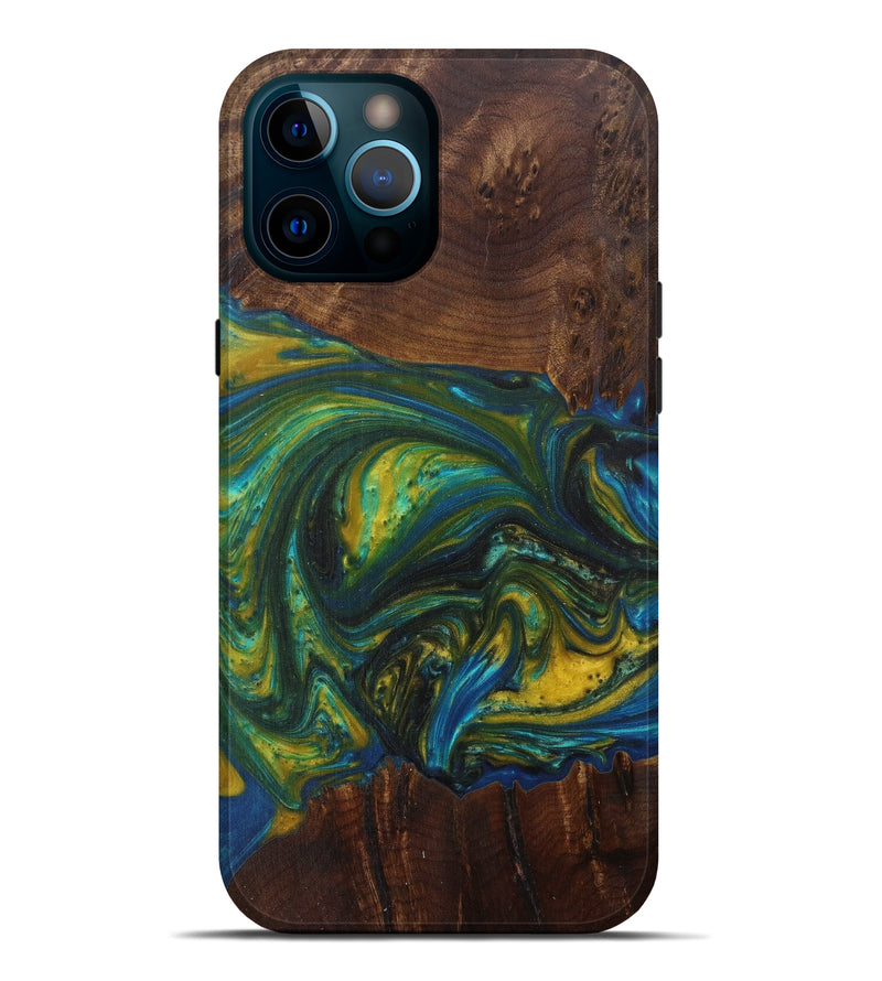 iPhone 12 Pro Max Wood+Resin Live Edge Phone Case - Dieter (Teal & Gold, 594852)
