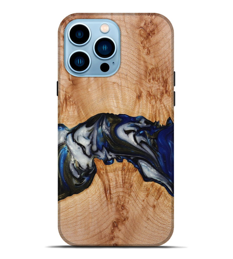 iPhone 14 Pro Max Wood+Resin Live Edge Phone Case - Kurt (Dark Blue, 610602)