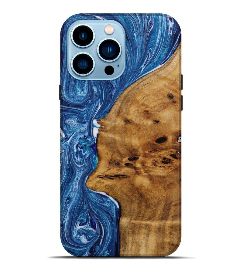 iPhone 14 Pro Max Wood+Resin Live Edge Phone Case - Ismael (Blue, 646530)