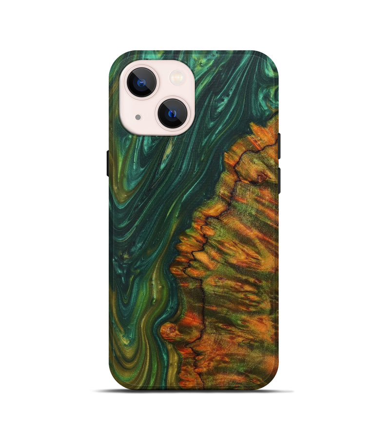 iPhone 13 mini Wood+Resin Live Edge Phone Case - Kent (Dark Green, 616659)