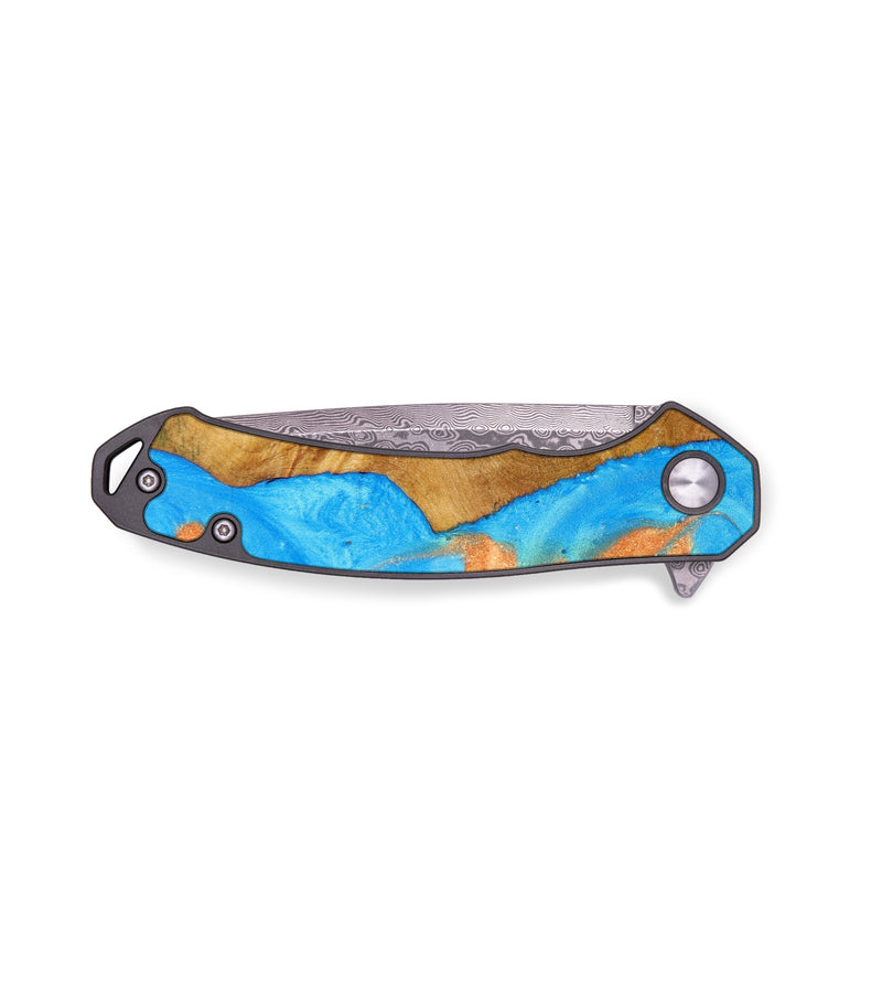 EDC Wood+Resin Pocket Knife - Mamie (Teal & Gold, 637074)