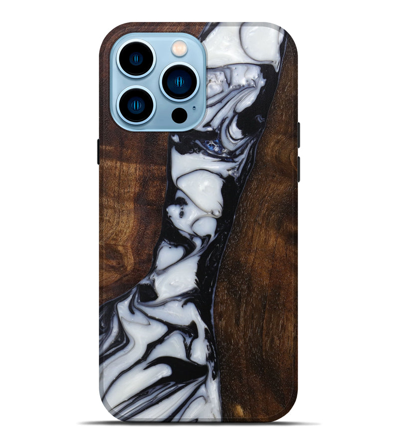iPhone 14 Pro Max Wood+Resin Live Edge Phone Case - Stanislas (Black & White, 589823)