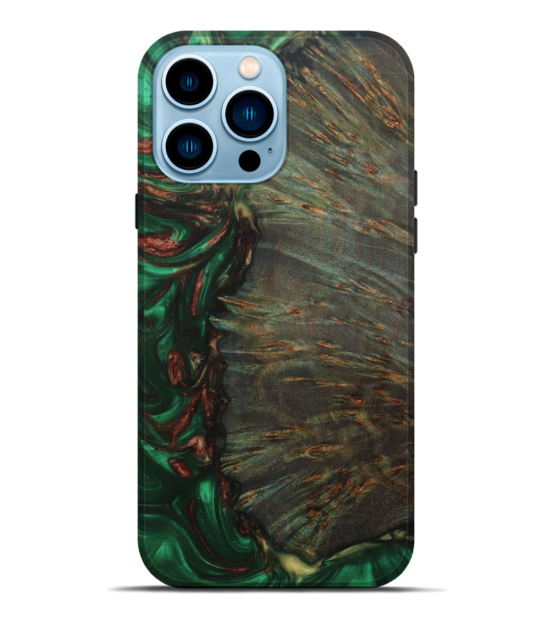 iPhone 14 Pro Max Wood+Resin Live Edge Phone Case - Partha (Dark Green, 588684)
