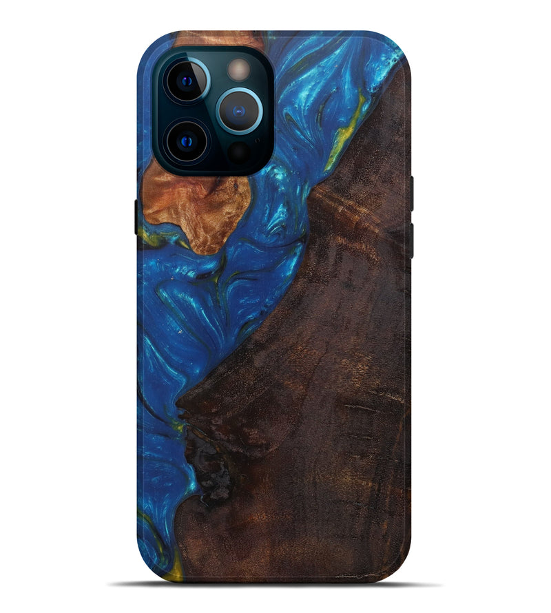 iPhone 12 Pro Max Wood+Resin Live Edge Phone Case - Billy (Teal & Gold, 600520)